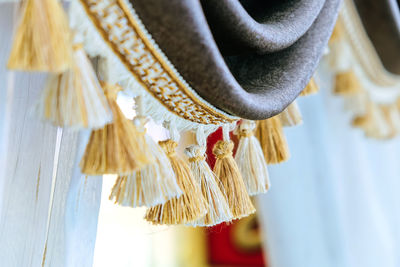 Detail of theatre curtain trimmings textile close up