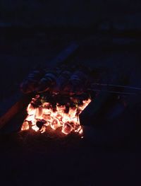 Close-up of fire in the dark