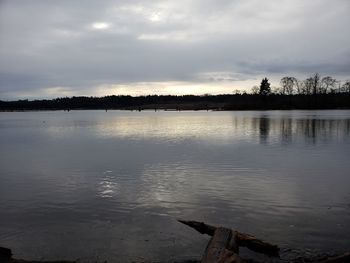 Scenic view of lake against sky during sunset