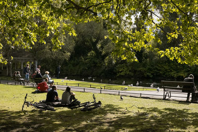 People sitting on bench in park