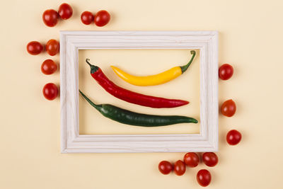 High angle view of fruits on white background