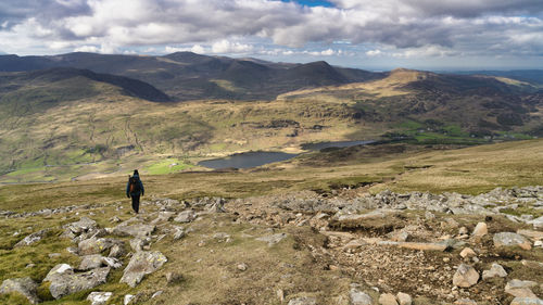 Rear view of woman on mountain