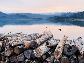 Scenic view of lake against mountain range