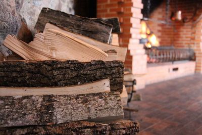 Close-up of stack of wood