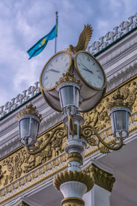 Low angle view of ornate hanging against sky