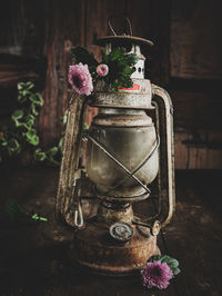 Close-up of storm lantern