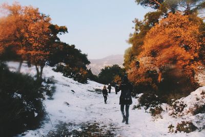 People on snow covered landscape