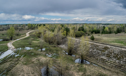 Floodplain of pripyat river and an old dam
