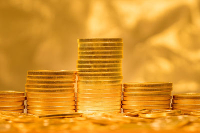 Close-up of gold colored coins