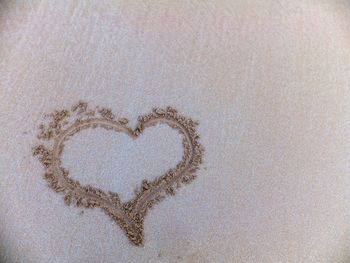 Close-up of heart shape on sand