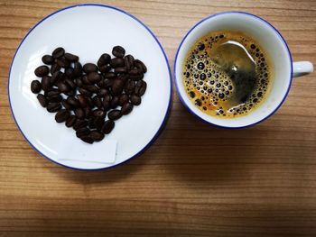 High angle view of coffee beans on table