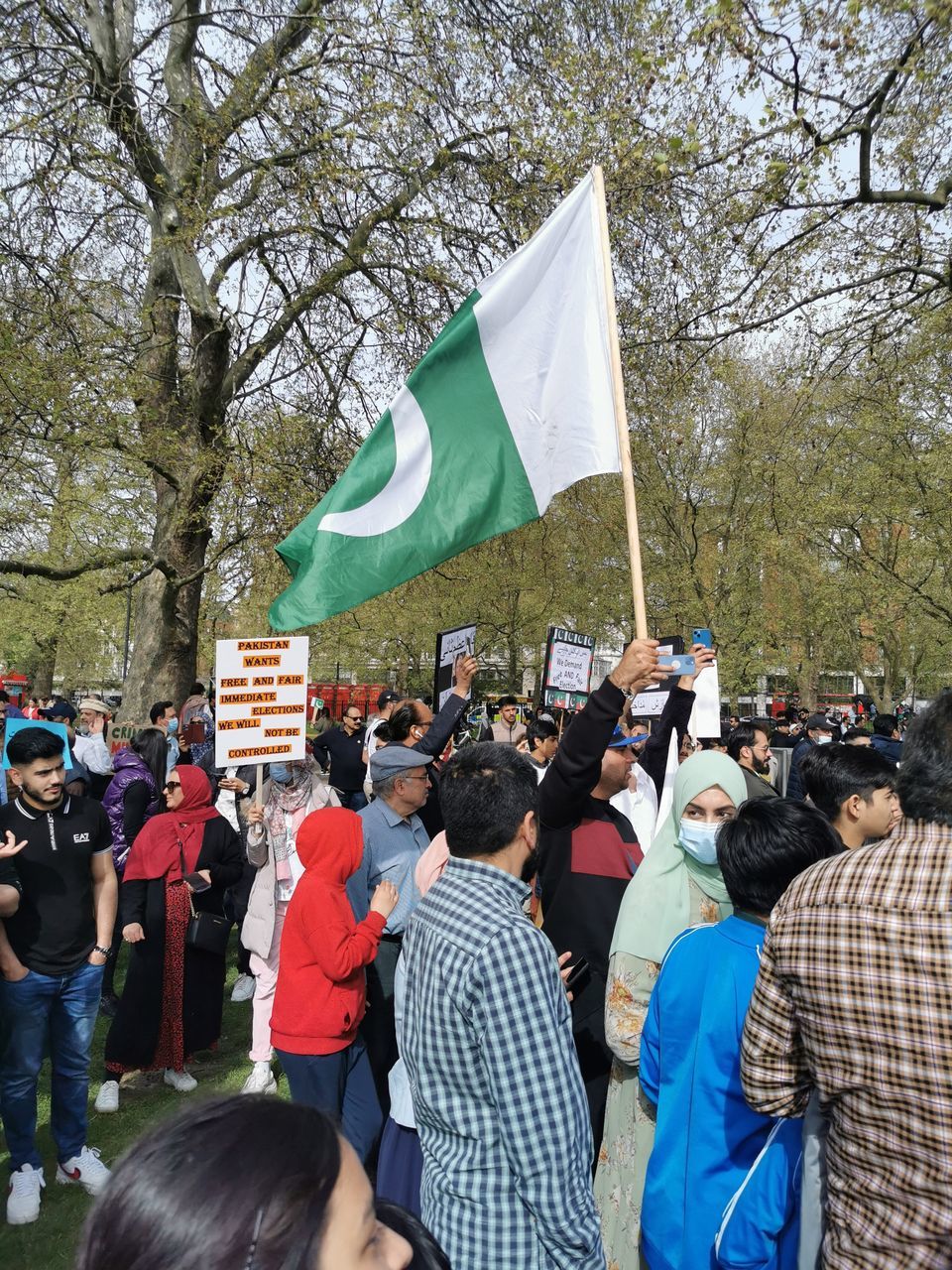 group of people, crowd, flag, tree, large group of people, patriotism, men, plant, women, adult, day, nature, outdoors, lifestyles, togetherness, protest, celebration, protestor, event, clothing, city