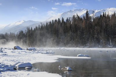 Scenic view of frozen lake against sky