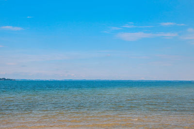 Scenic view of sea against blue sky