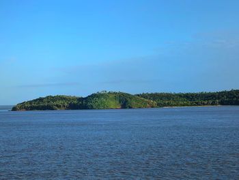 Scenic view of sea against blue sky