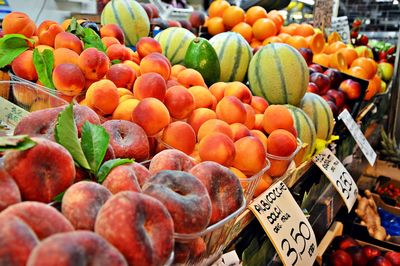 Close-up of fruits for sale at market stall