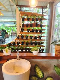 View of restaurant in glass window