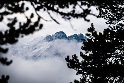 Low angle view of snowcapped mountain against sky