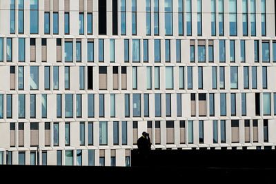 Silhouette man standing against window of building