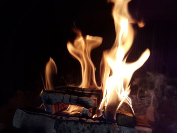 Close-up of fire in the dark