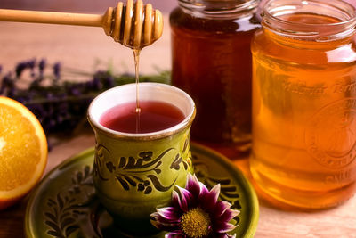 Close-up of tea served on table