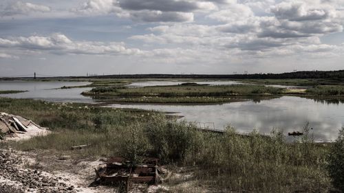 Scenic view of lake against sky