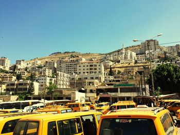 View of buildings against clear sky