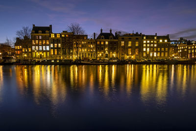 City scenic from amsterdam at the river amstel in the netherlands at sunset