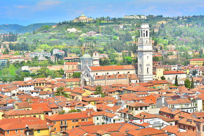 High angle view of townscape against sky