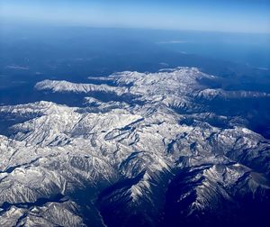 Aerial view of snowcapped mountains against sky