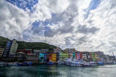 Chen-pin fishing harbor with colorful houses, a popular attraction in keelung city, taiwan.