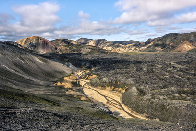 Scenic view of landscape and mountains against sky