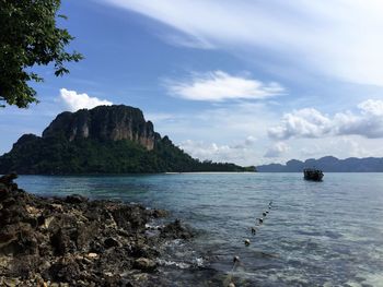 Scenic view of bay against sky