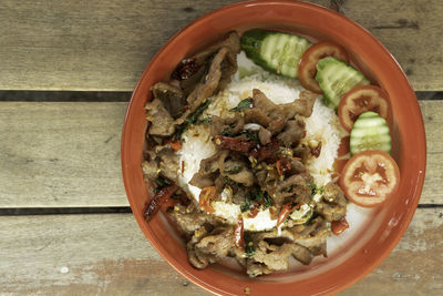 High angle view of food in bowl on table