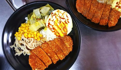 High angle view of food in plate