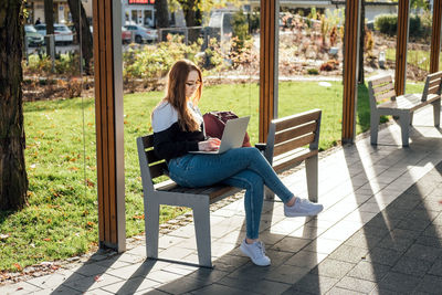 Mental health. work-life balance, online work job or education. redhead woman working typing on