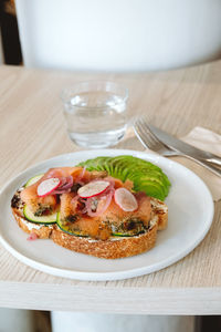 Close-up of food in plate on table