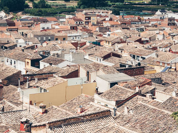 High angle view of buildings in town