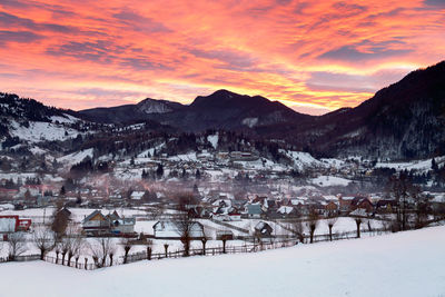 Scenic view of mountains against sky during winter