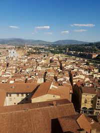 High angle view of town against sky