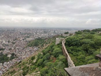 High angle view of cityscape against sky