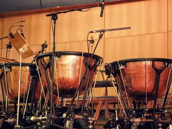 Close-up of timpani in concert hall