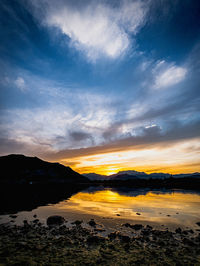 Scenic view of lake against sky during sunrise