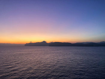 Scenic view of sea against clear sky during sunset