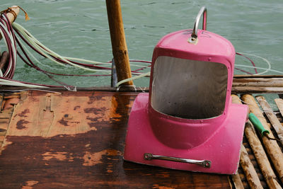 High angle view of nautical vessel on pier