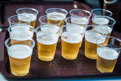 Close-up of beer glass on table