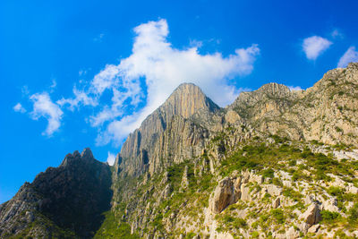 Low angle view of panoramic shot of mountain against sky