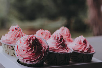 Close-up of cupcakes on table