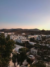 High angle view of townscape against clear sky