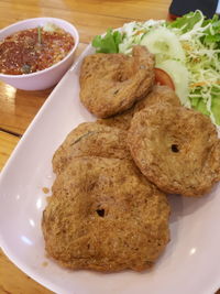 High angle view of food in plate